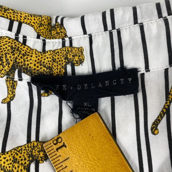 Jane & Delancey Striped Cheetah Blouse Button Up Roll Tab Sleeve Novelty Sz XL - Picture 7 of 10
